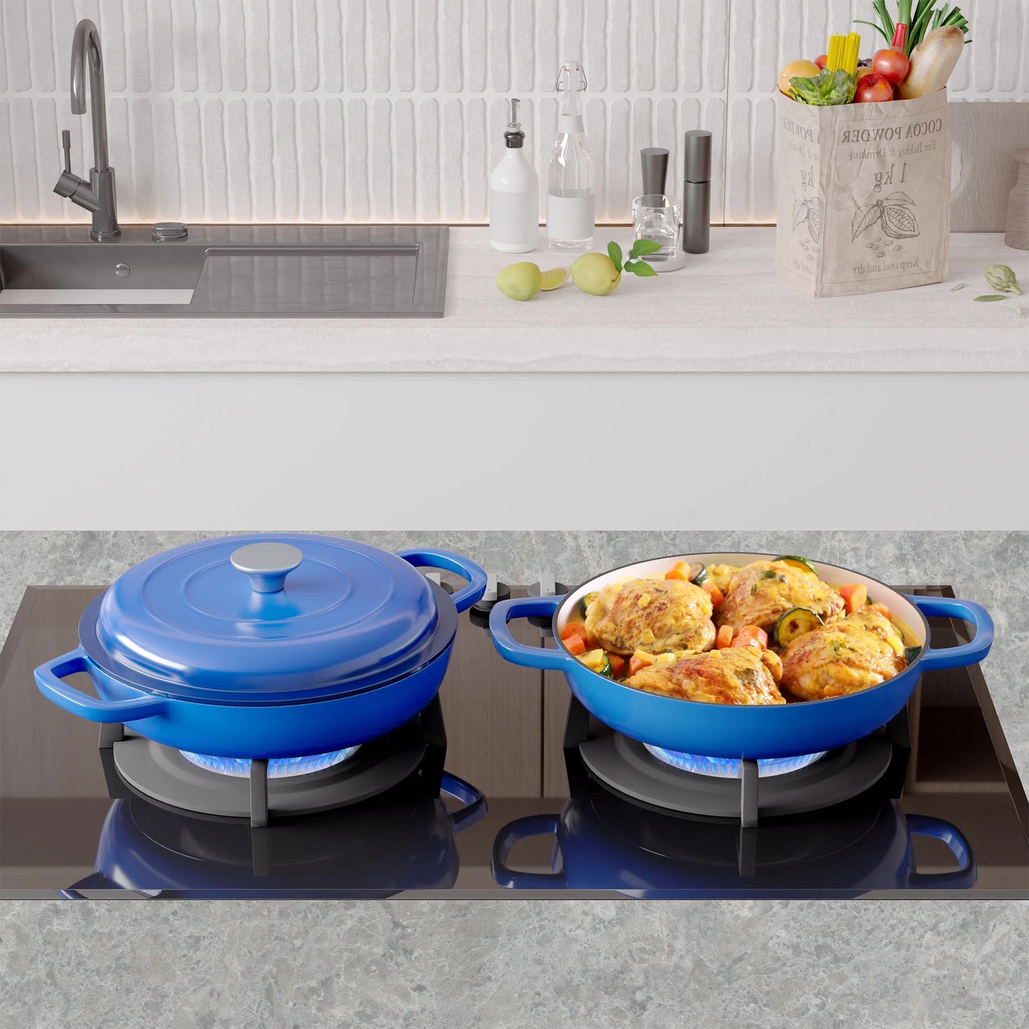 Enamel Cast Iron Dutch Oven with Double Handles for Cooking