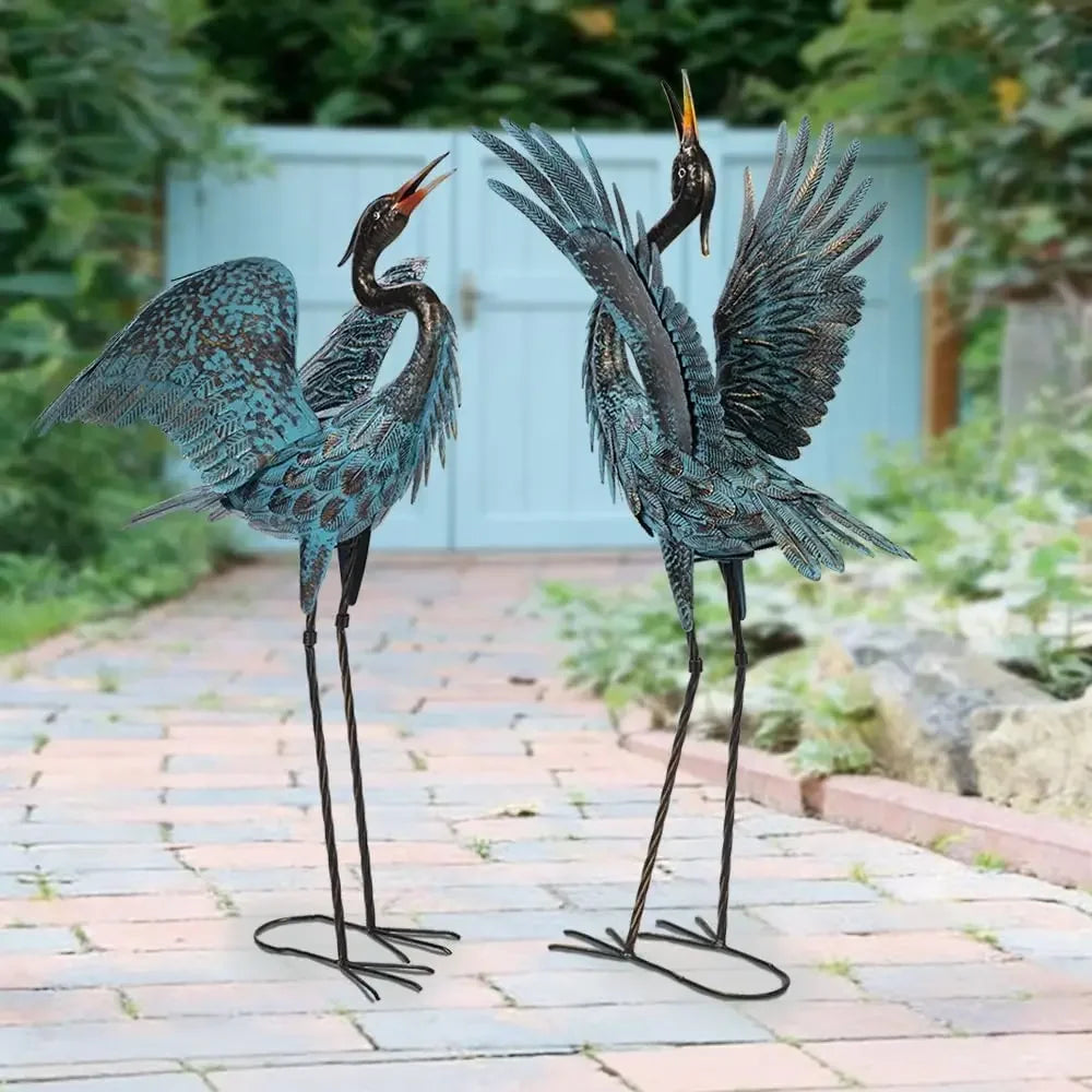 Blue Heron Garden Statues Set Of Two For Outdoor Yard Decor