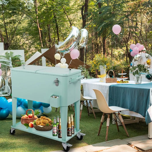 Rolling Ice Chest On Wheels With Bottle Opener And Shelf