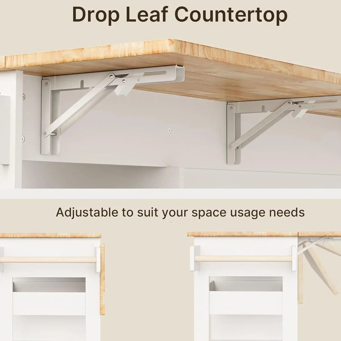 Update Kitchen Island Cart With Storage And Foldable Drop Leaf