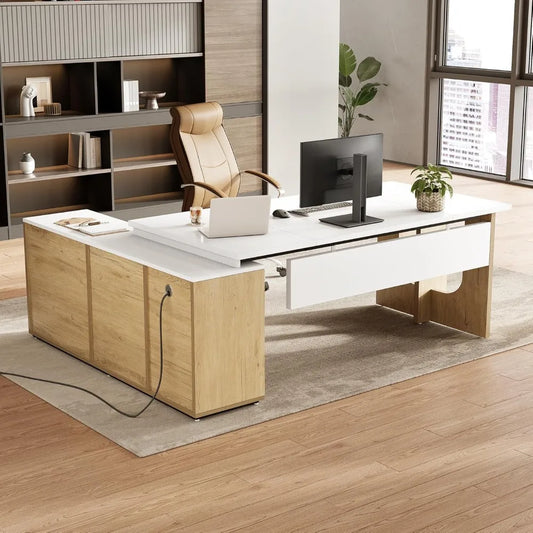 Little Tree Executive L Shaped Desk With Storage Shelves