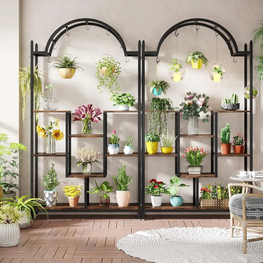 Arched Metal Five Tier Plant Stand With Hooks For Indoor