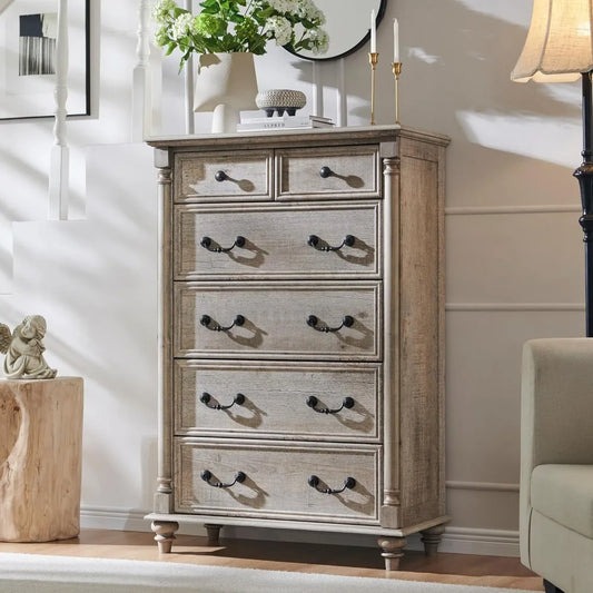 Farmhouse Six Drawer Rustic Bedroom Dresser Chest