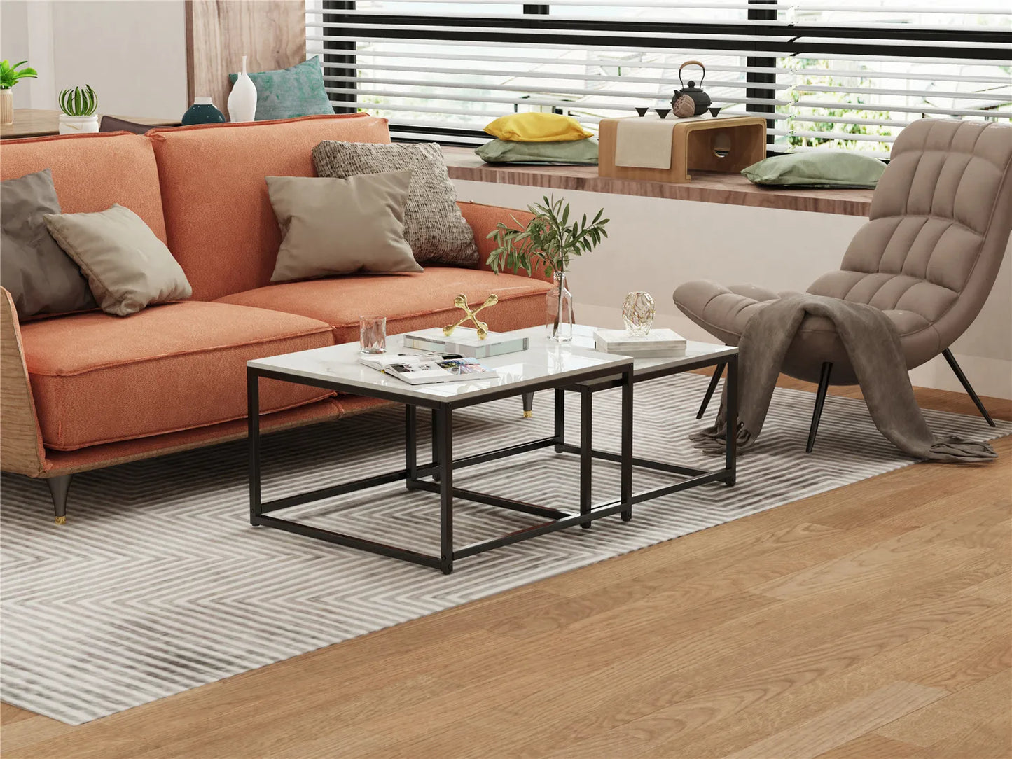 Nesting Coffee Tables Set Of Two With Marble Square Design