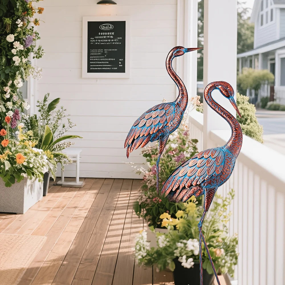 Patina Metal Heron Yard Statue For Garden And Pond Decor