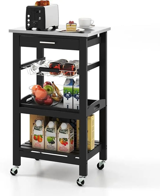 Rolling Kitchen Island Cart With Drawer And Stainless Steel