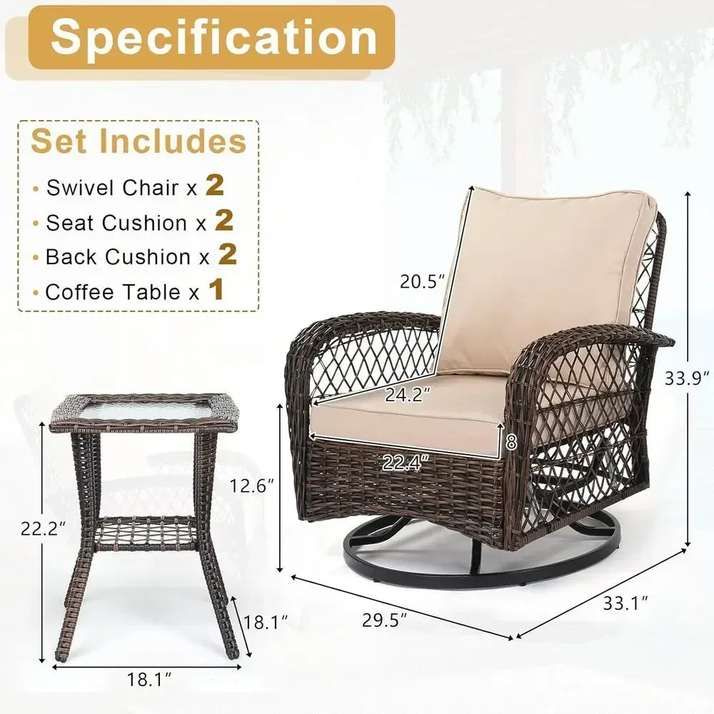 3-Piece Outdoor Swivel Rocking Chair Set with Side Table