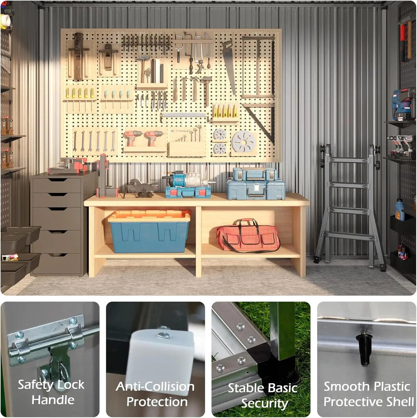 Metal Shed With Sloping Roof Lockable Doors Waterproof