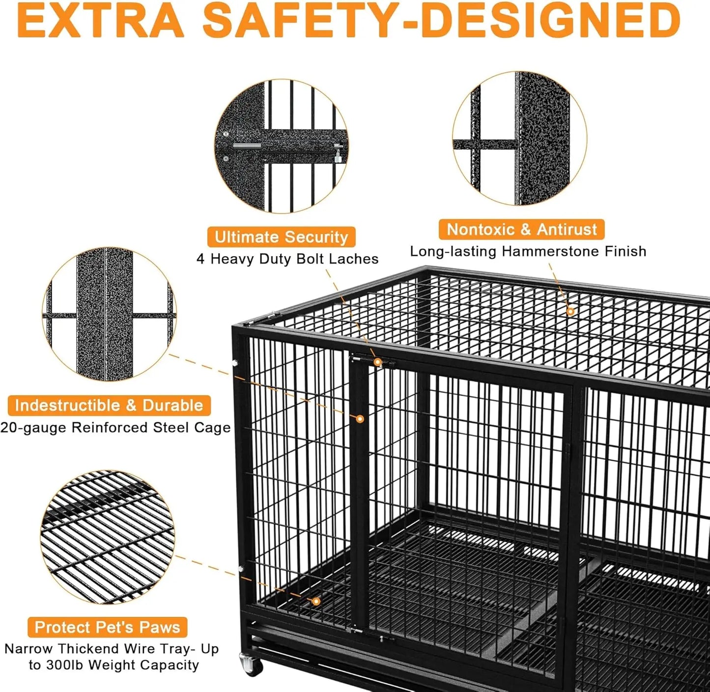 Heavy Duty Indestructible Dog Crate With Divider For Two