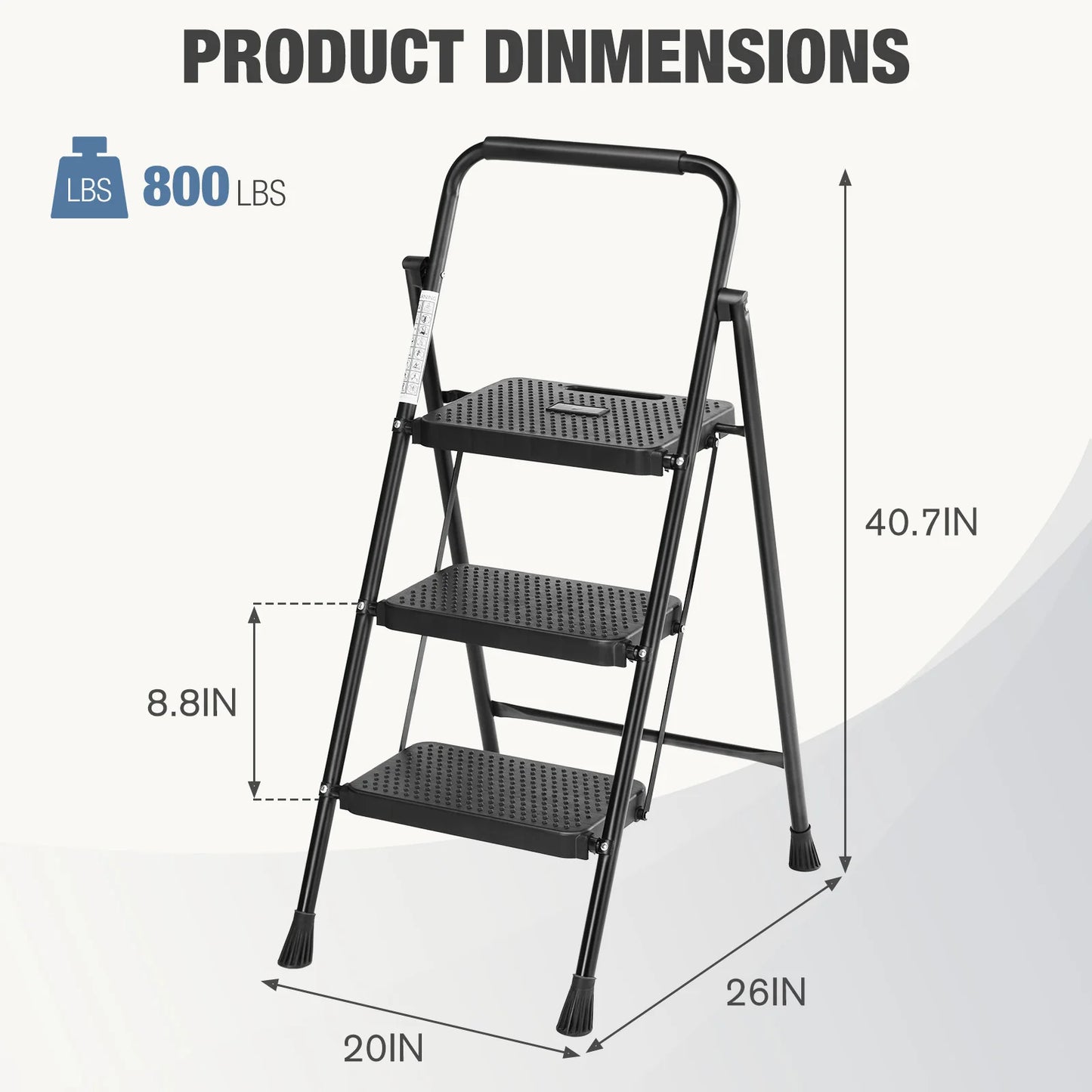Folding Step Ladder Stool With Anti Slip Pedals Sturdy Steel