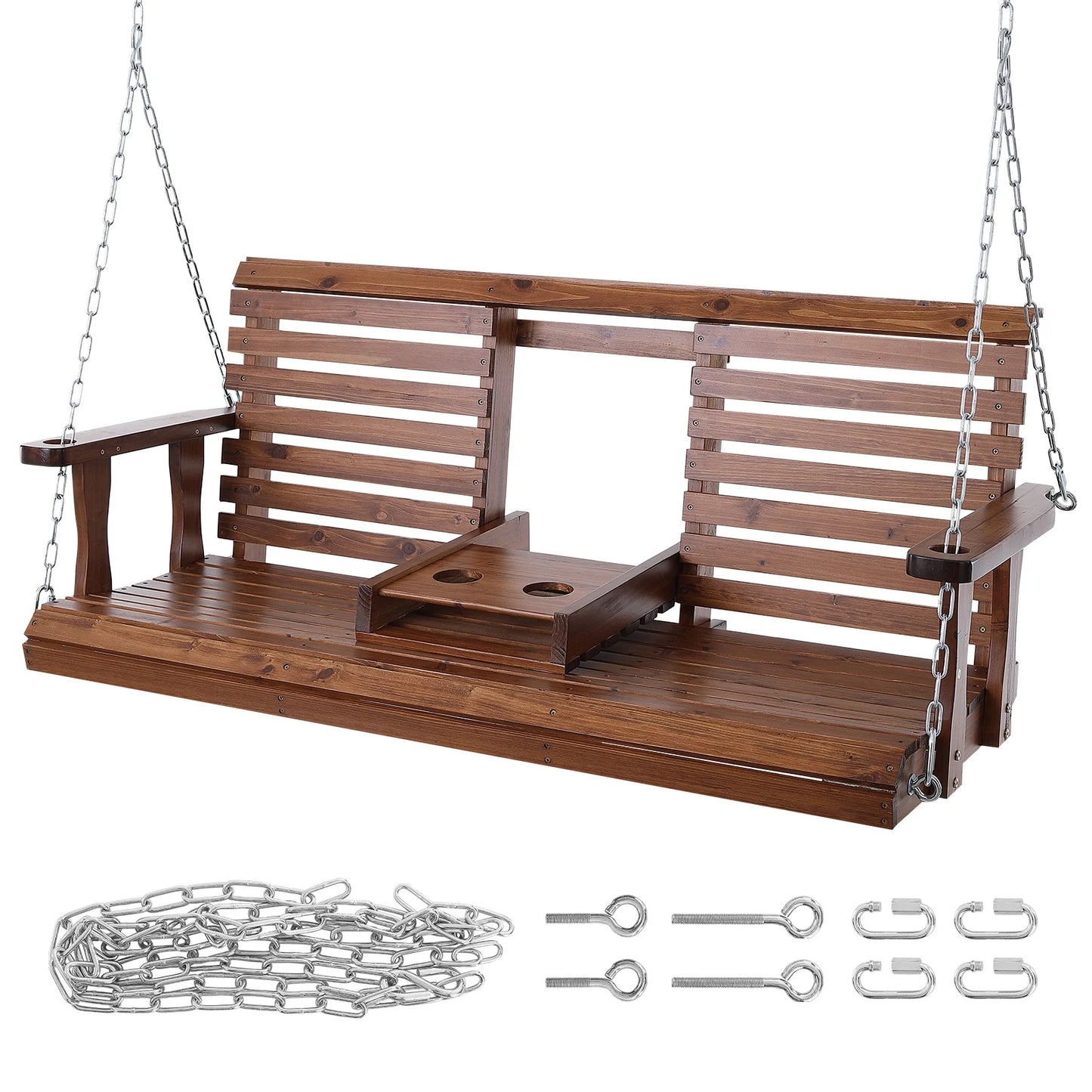 Outdoor Wooden Porch Swing With Cedar Wood And Durable Chains
