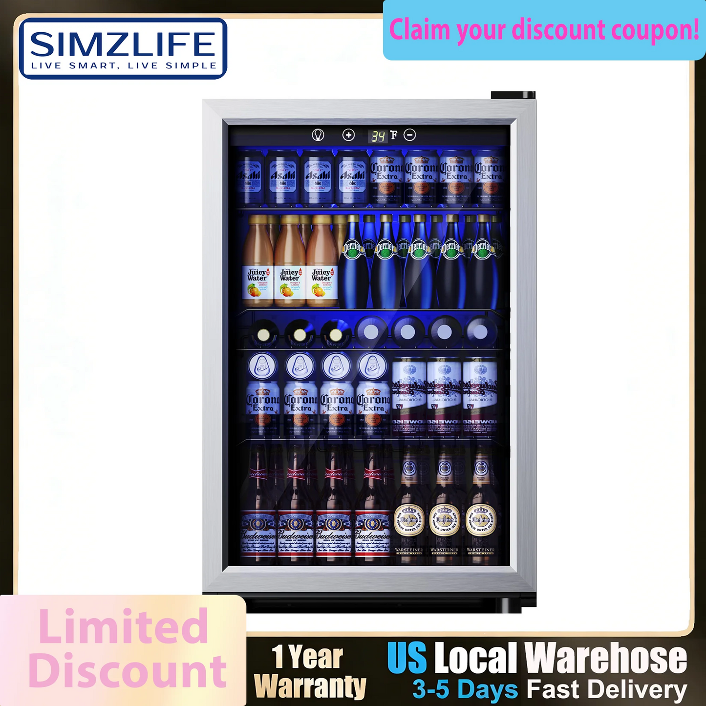 Digital Beverage Refrigerator With Adjustable Temperature For Home Bar
