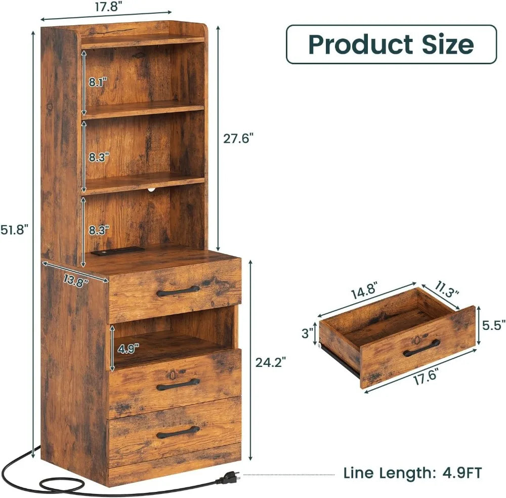 Tall Nightstand Set Of Two With LED Lights And Charging