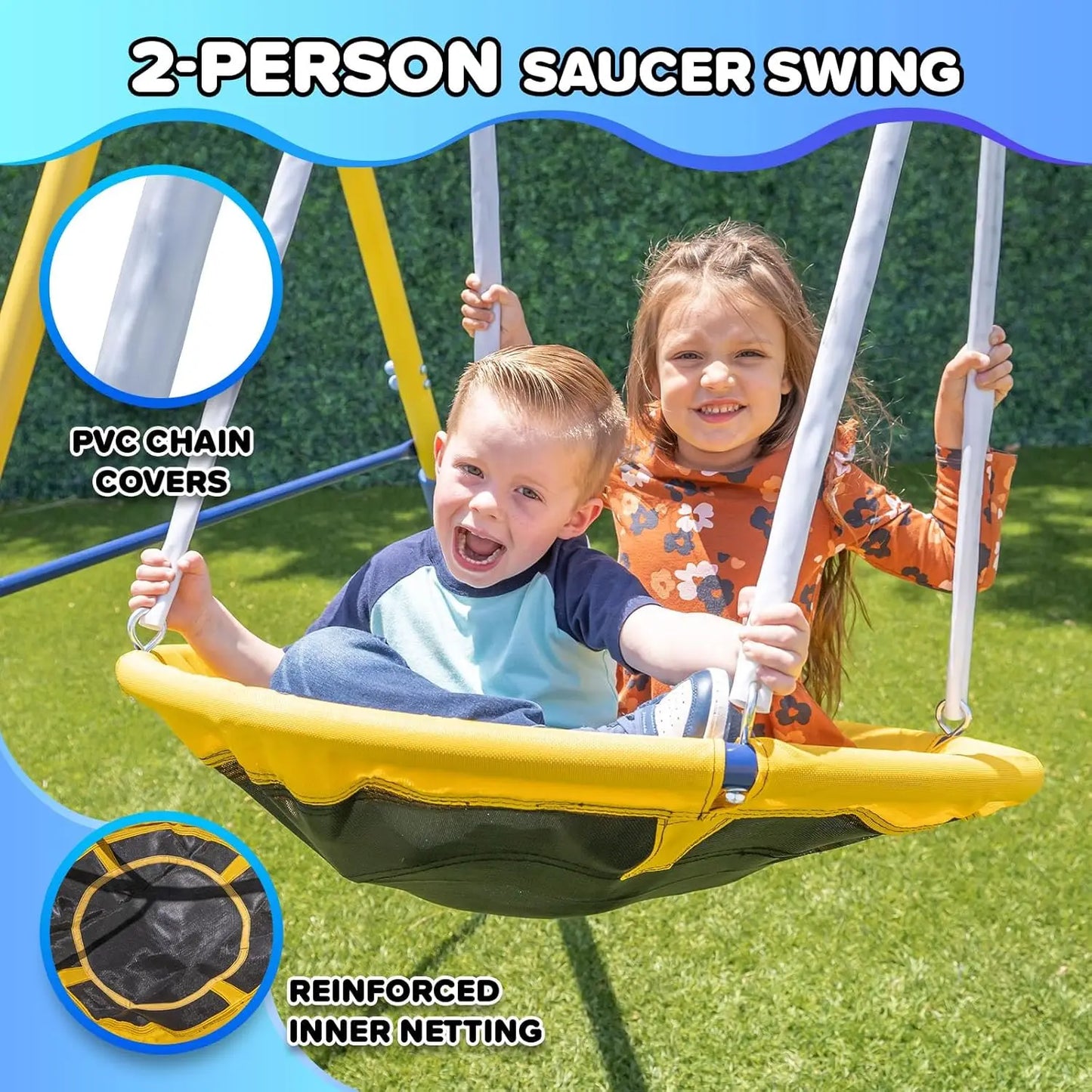 Outdoor Kids Swing Set With LED Swings Saucer Swing Slide