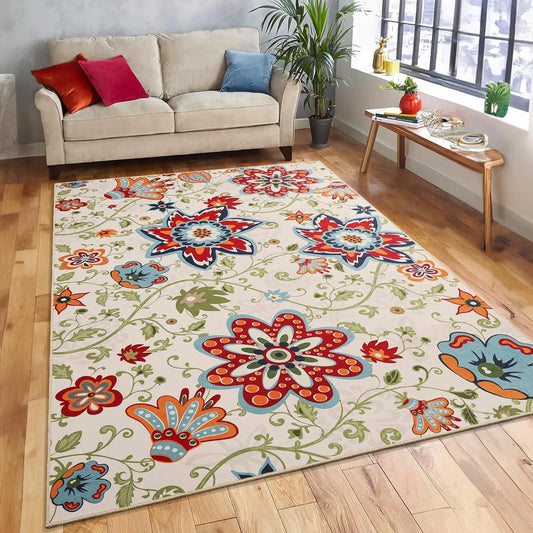Noahas Floral Washable Non Slip Soft Stain Resistant Area Rug