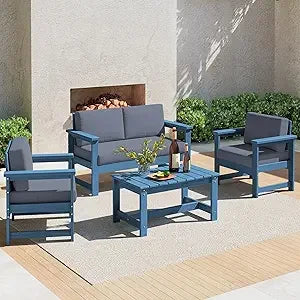 Outdoor HDPE Sofa Set With Cushions For All Weather Use