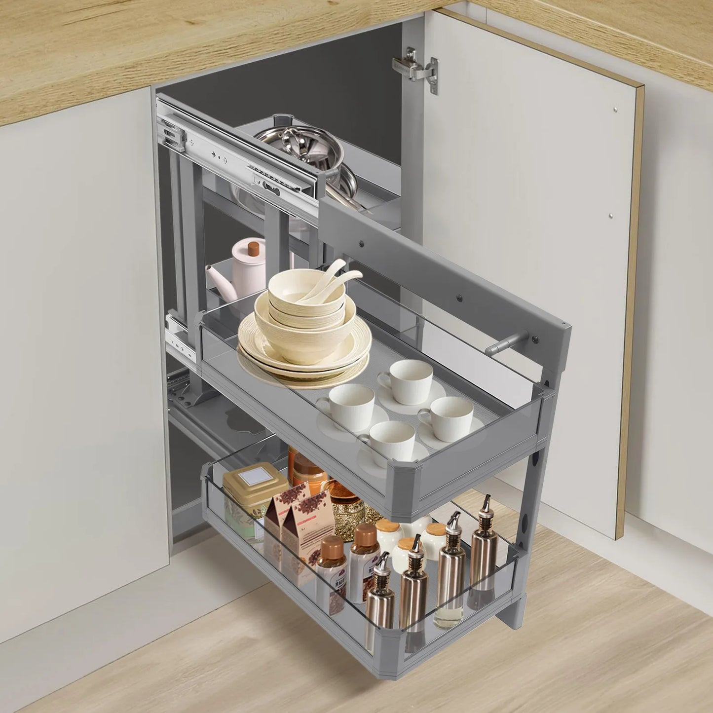 Under Sink Pull Out Organizer 2 Tier For Corner Cabinets