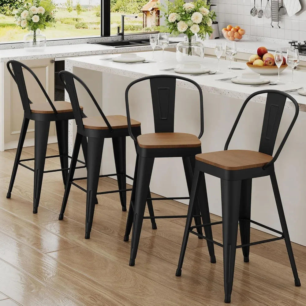 Modern Metal Bar Stools Set Of Four With High Back