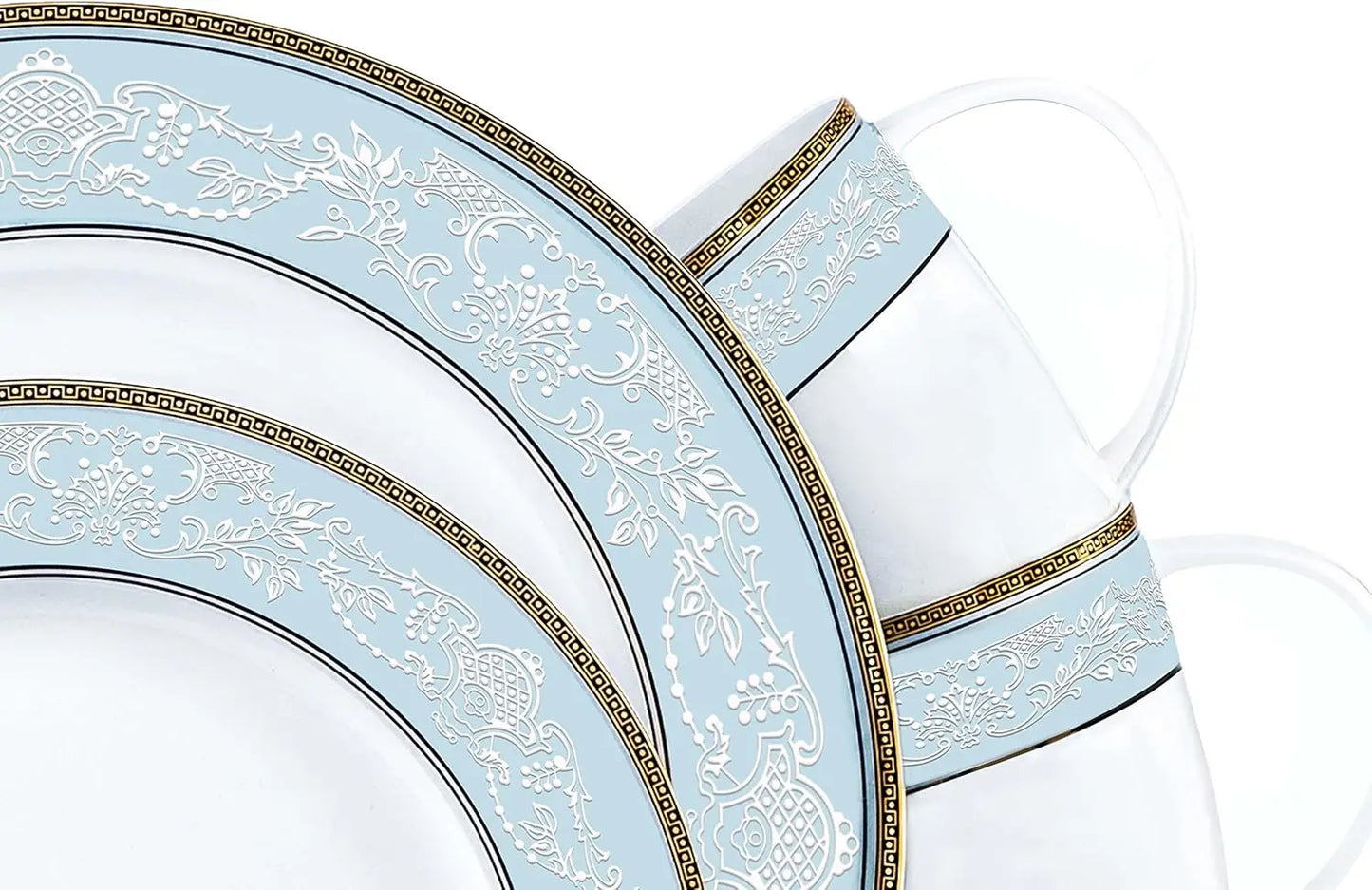 Bone China Dinnerware Set With Relief Pattern And Gilt Edges