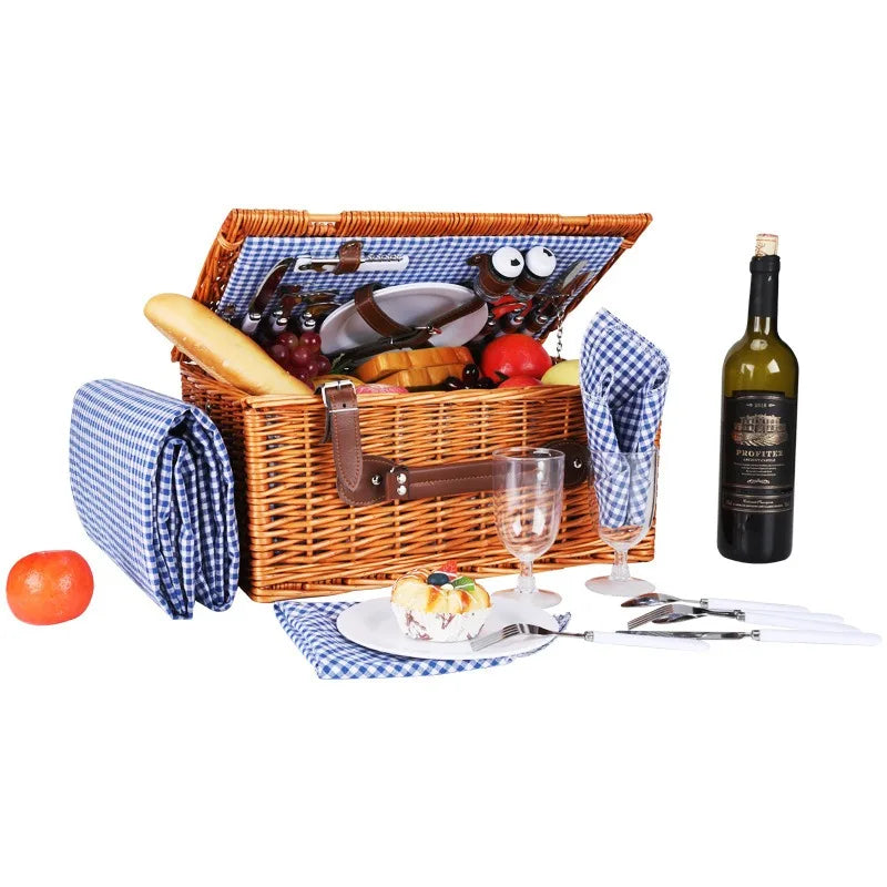 Rattan Picnic Basket Handheld for Outdoor Storage and Hiking