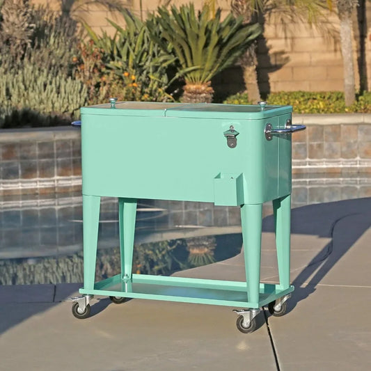 Retro Rolling Cooler Cart for Outdoor Parties and Gatherings