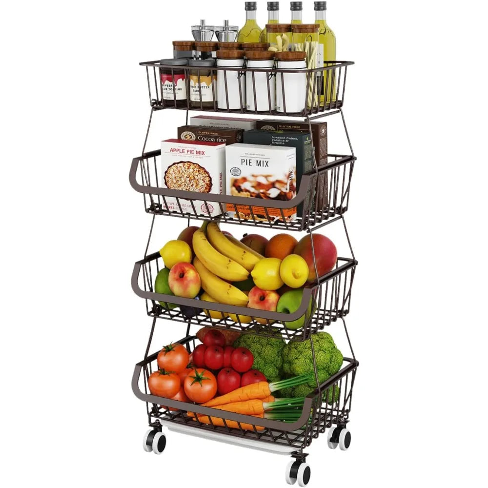 Four Tier Fruit And Vegetable Storage Basket On Wheels