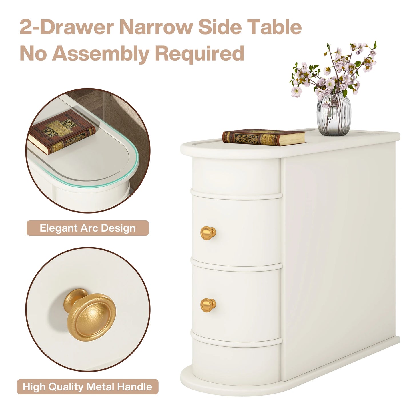 Tribesigns Round Solid Wood End Table With Drawer Nightstand
