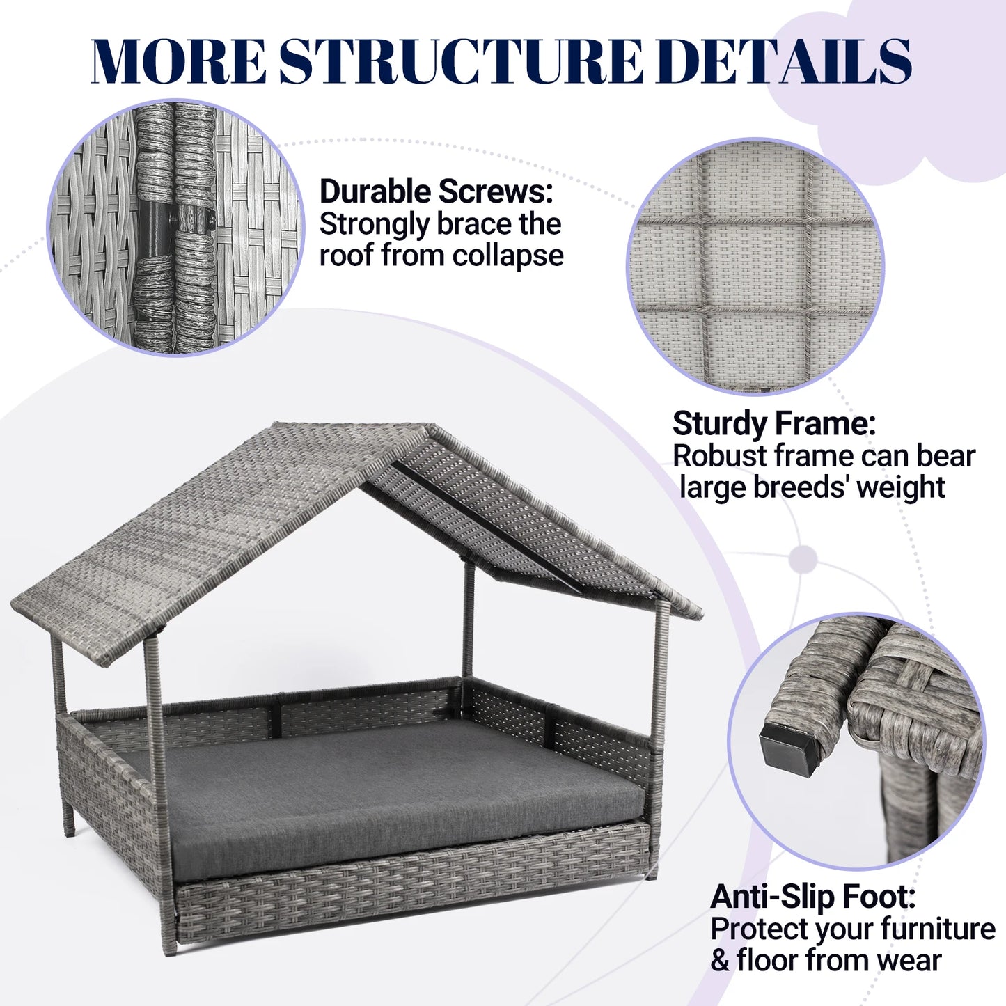 Wicker Dog House With Elevated Canopy Bed For Outdoors