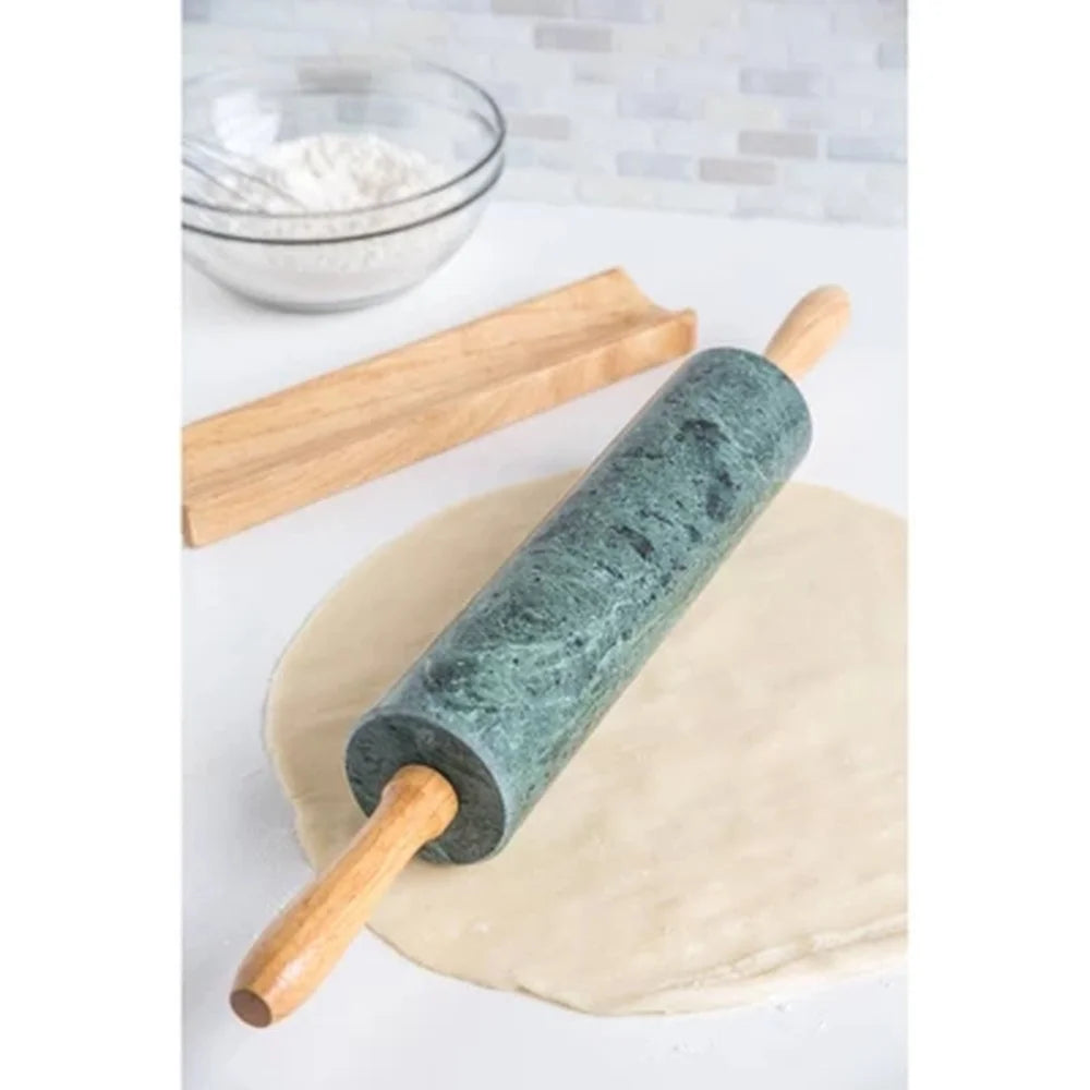 Eco-Friendly Green Marble Rolling Pin with Wooden Handles