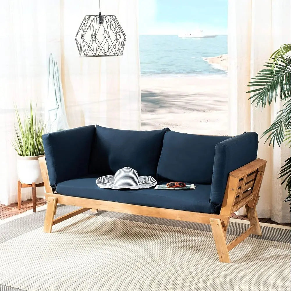 Contemporary Outdoor Daybed For Patio With Cushioned Seat Wood Frame