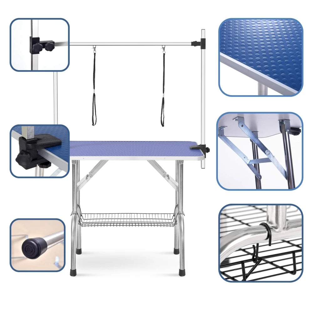 Folding Pet Grooming Table With Adjustable Dual-Loop Arm
