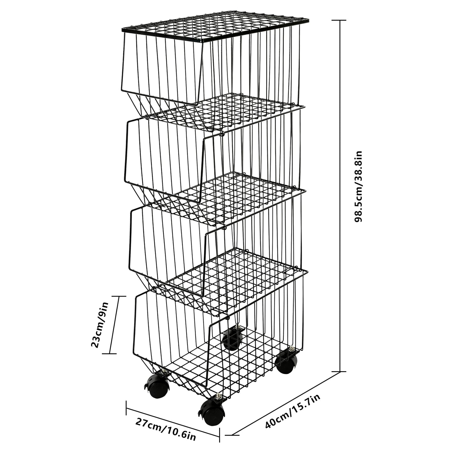4-Tier Fruit Basket Stand with Wheels for Easy Storage