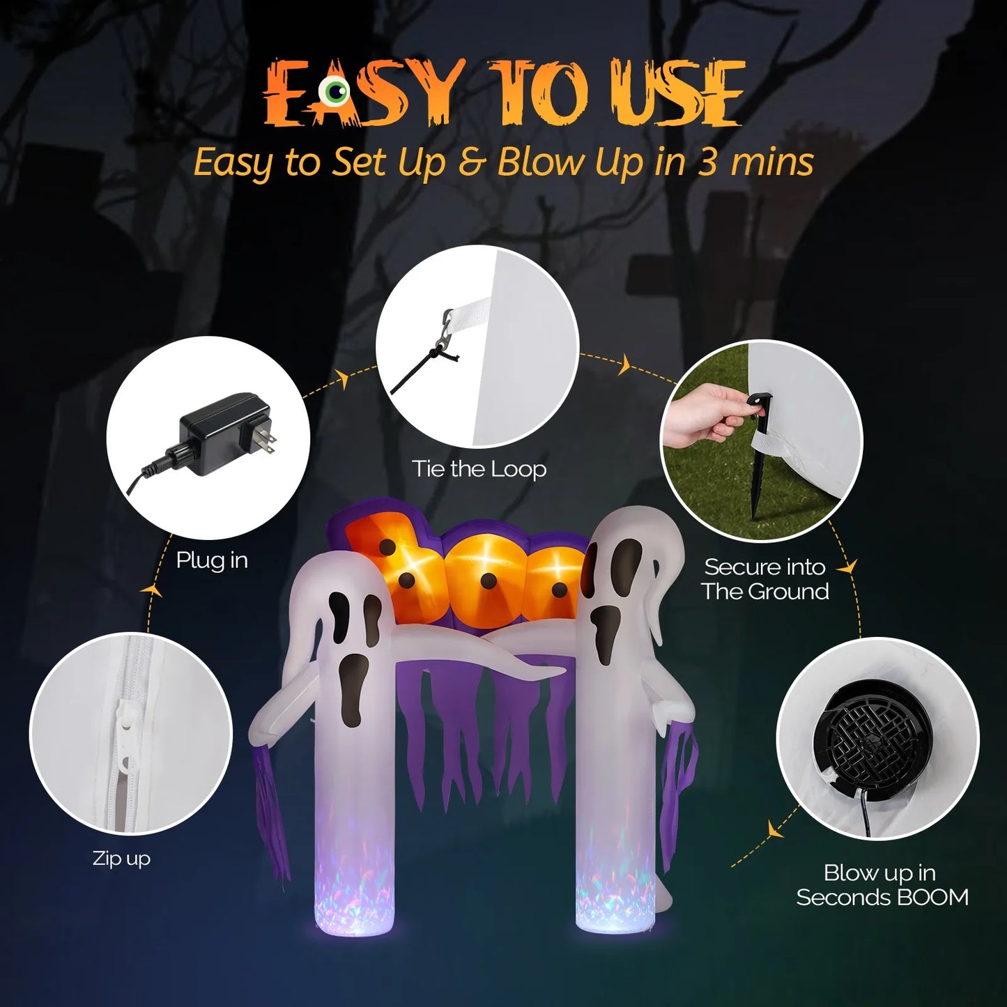 Halloween Inflatable Ghost Arch Decoration With LED Lights