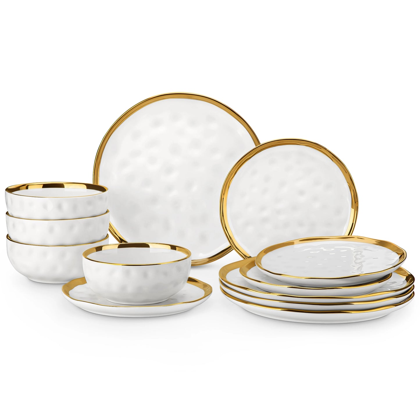 Elegant Ceramic Porcelain Dinnerware Set With Rimmed Plates And Bowls