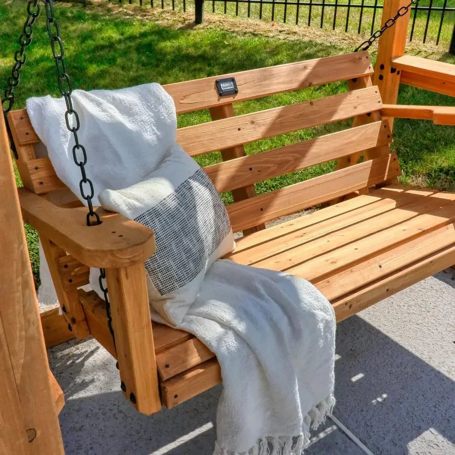Cedar Wood Outdoor Patio Swing Bench With Trellis For Two