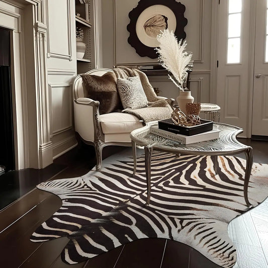 Zebra Print Faux Suede Area Rug for Living Room Decor