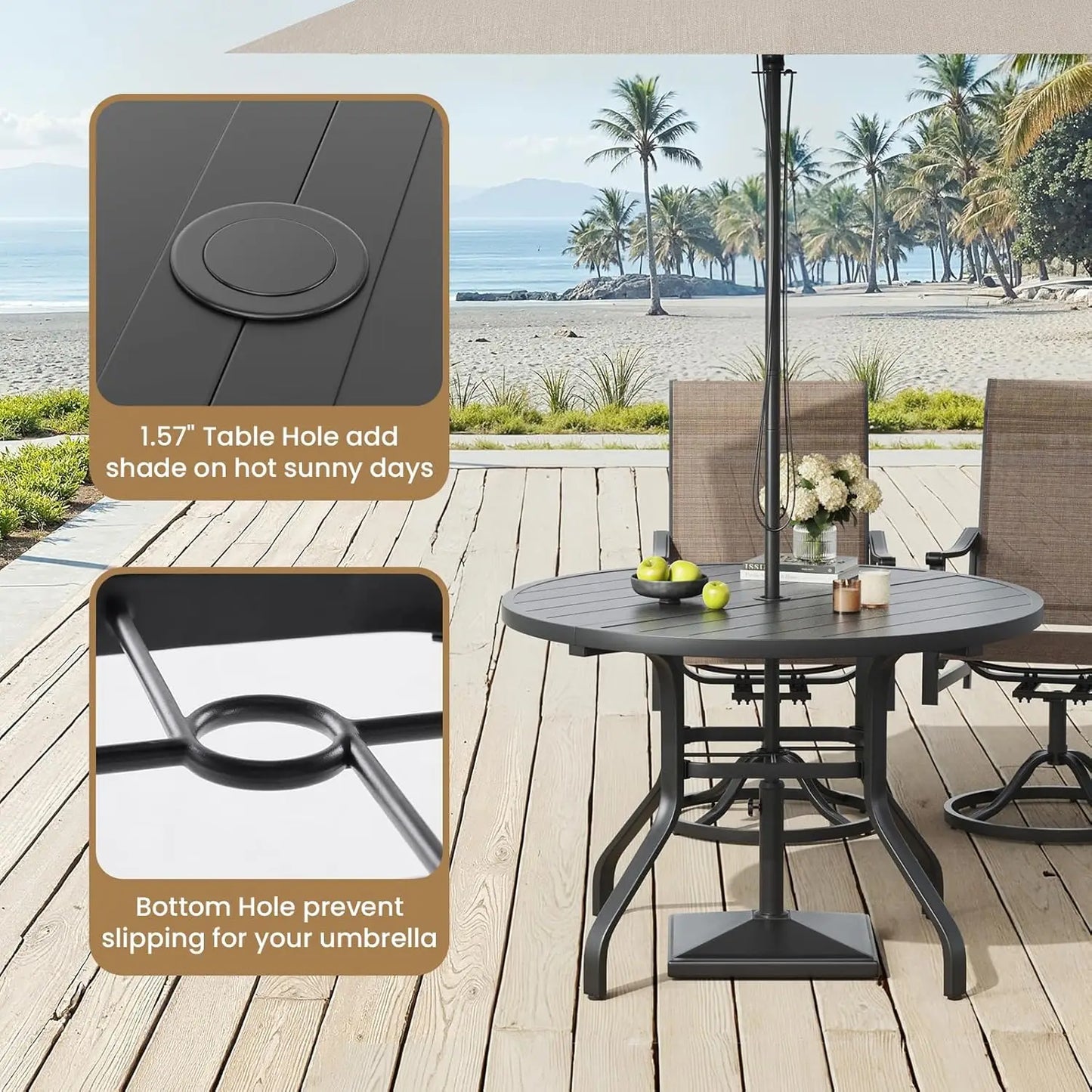 Round Outdoor Patio Dining Table With Umbrella Hole Iron