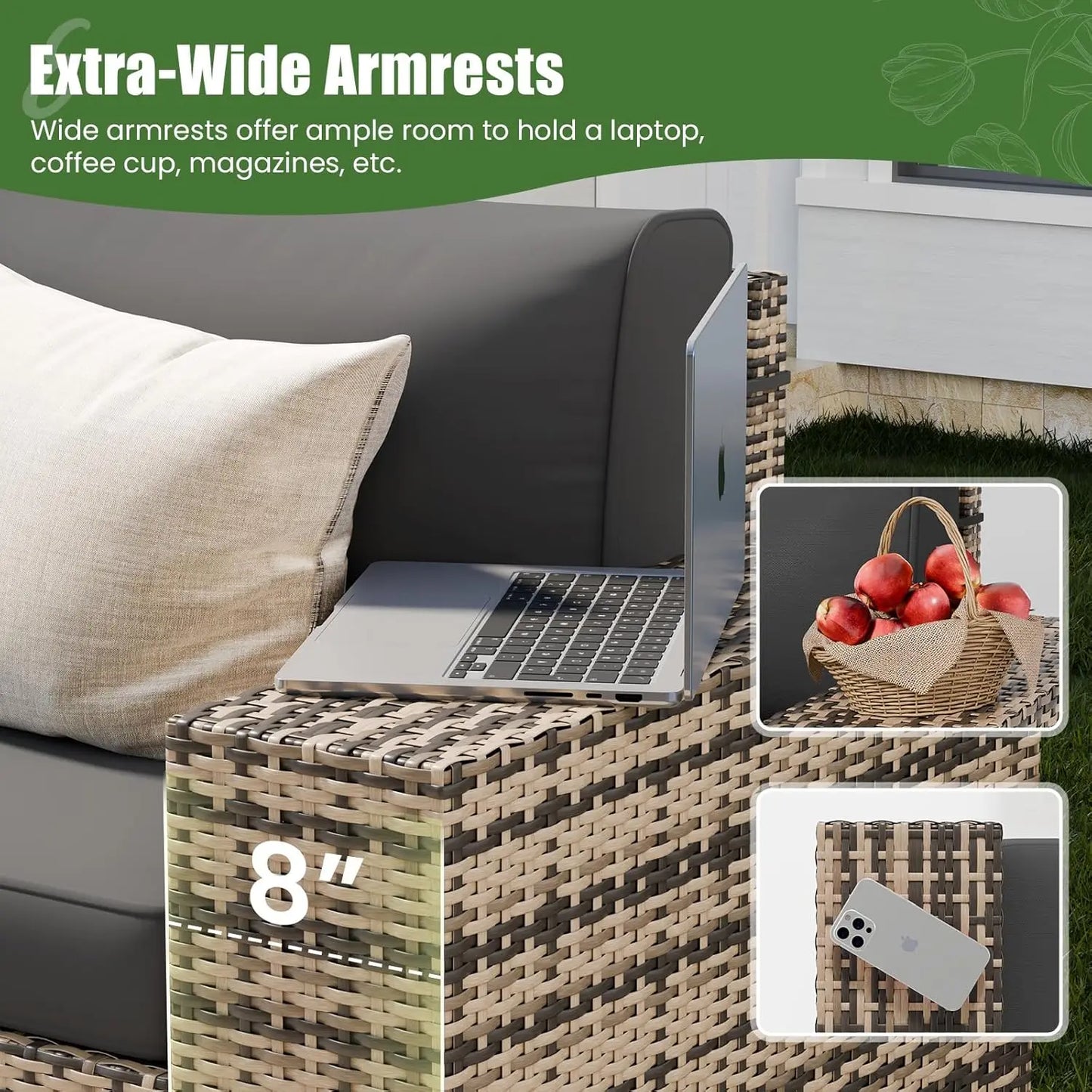 Outdoor Sectional Set With Fire Pit Table And Wicker