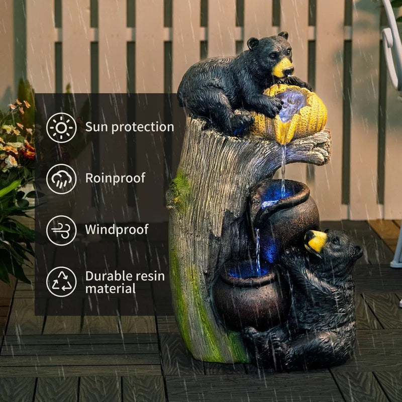 Bear Cascading Outdoor Water Fountain With LED Lights