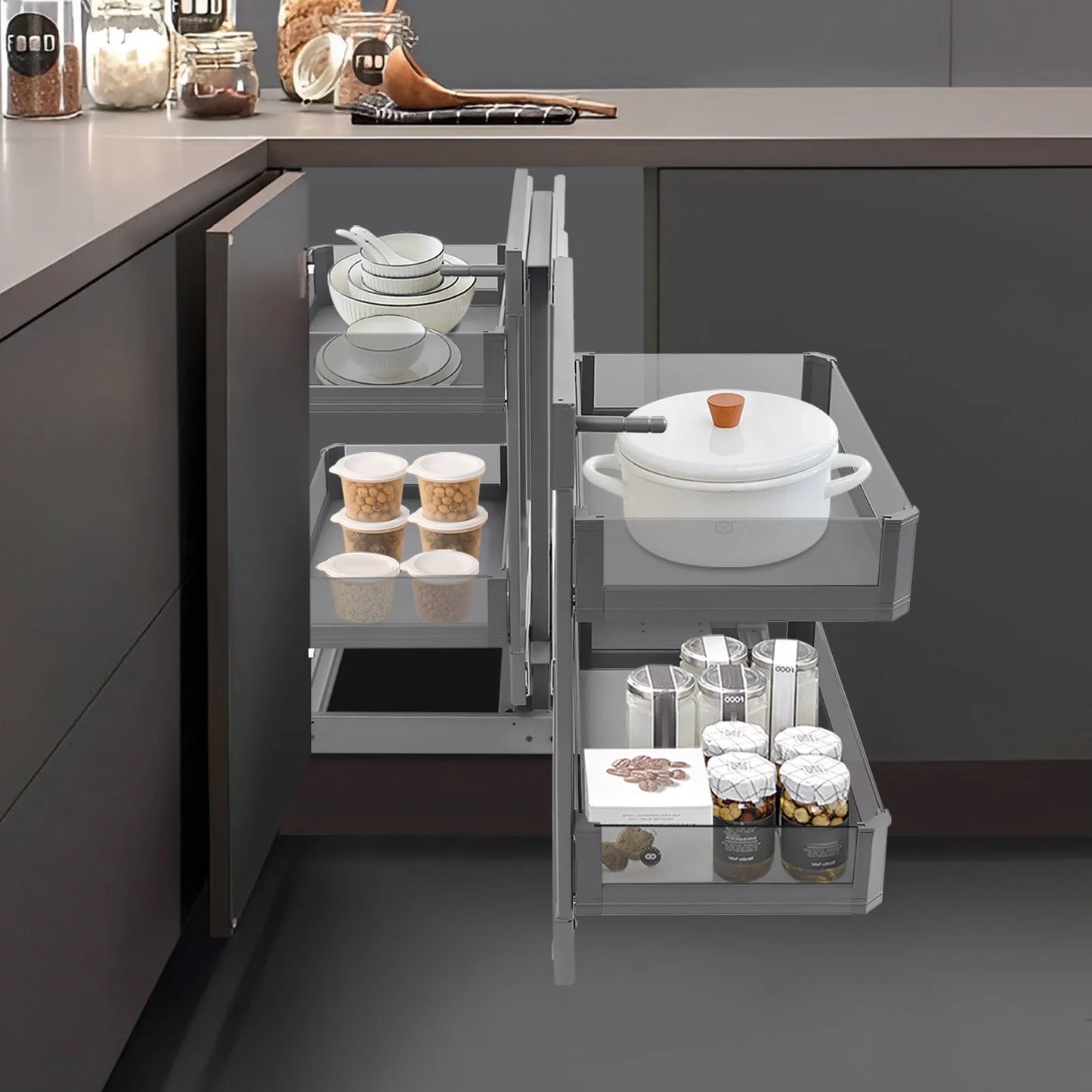 Under Sink Pull Out Organizer 2 Tier For Corner Cabinets