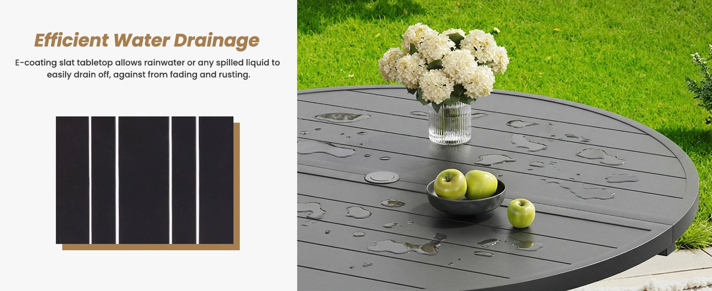 Round Outdoor Patio Dining Table With Umbrella Hole Iron
