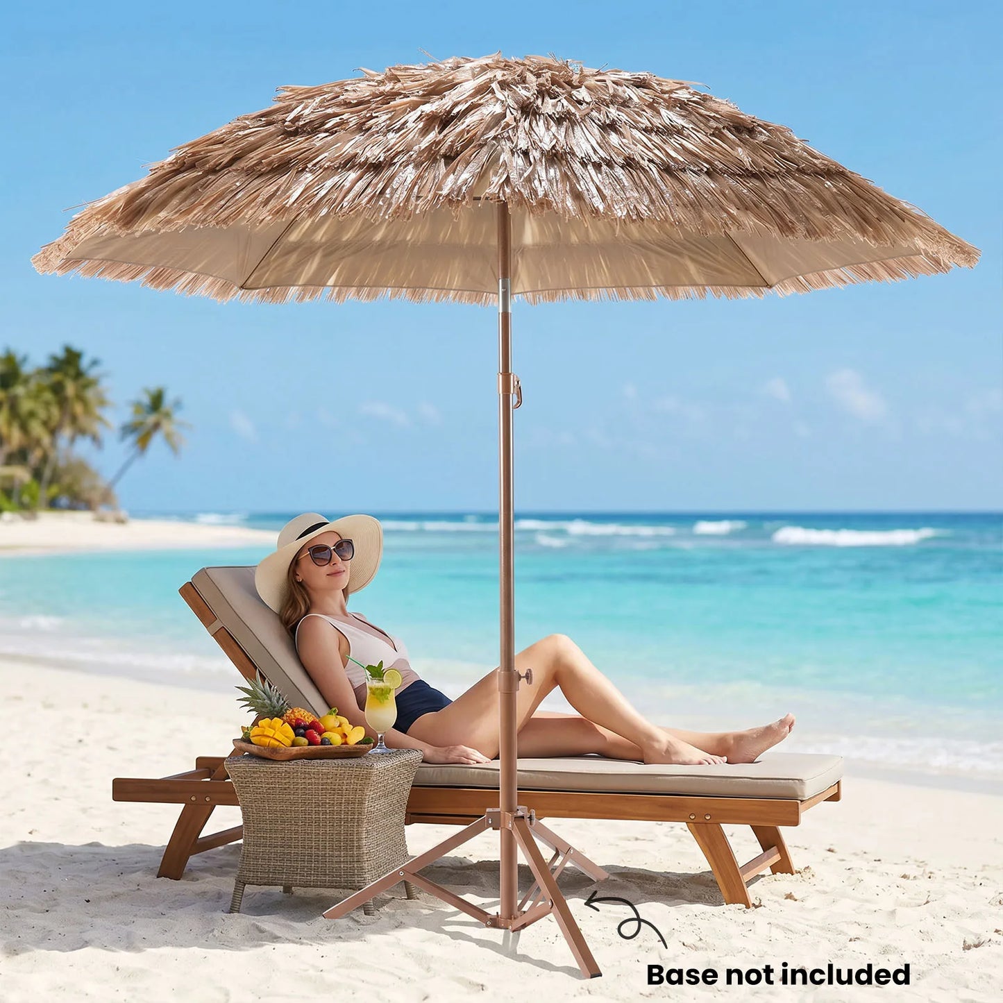 Hawaiian Straw Umbrella With Tilt Adjustment UPF 50 UV Protection