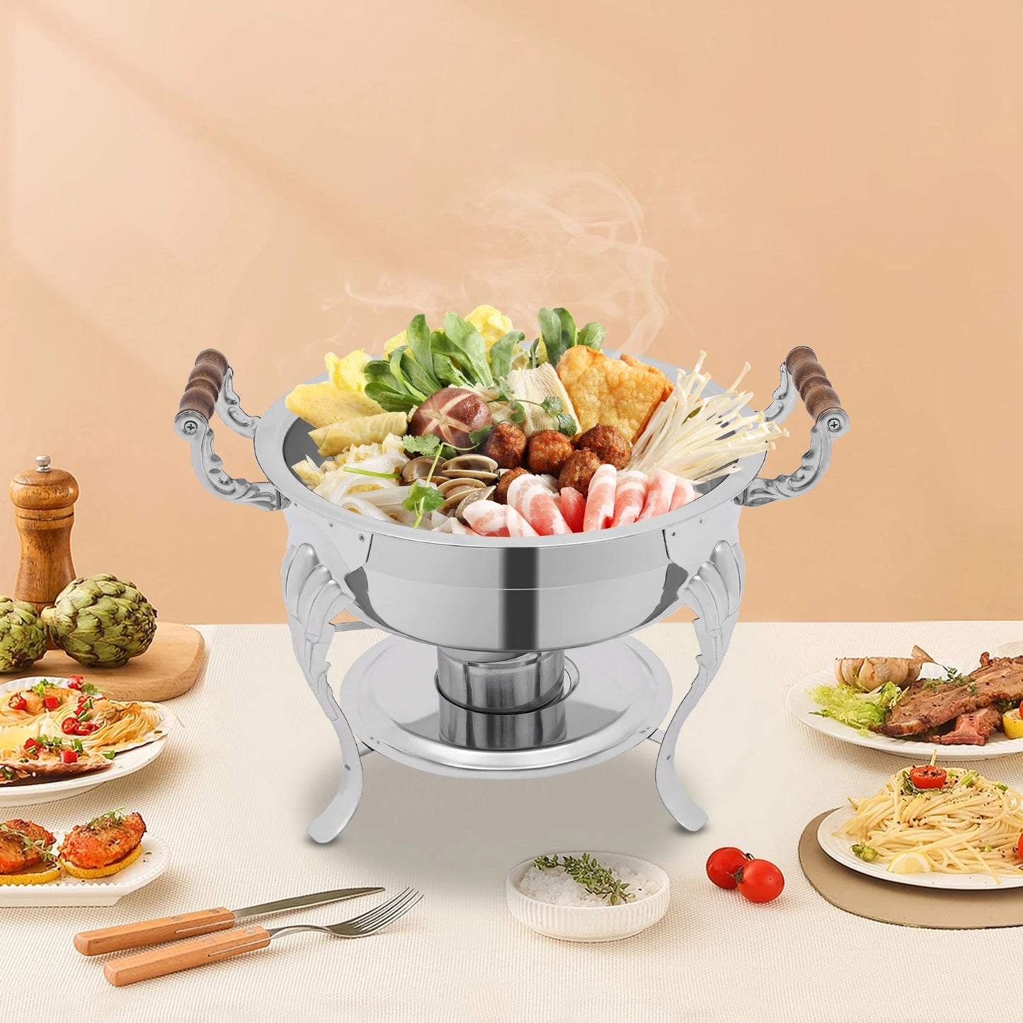 Round Stainless Steel Chafing Dish For Elegant Buffet Catering