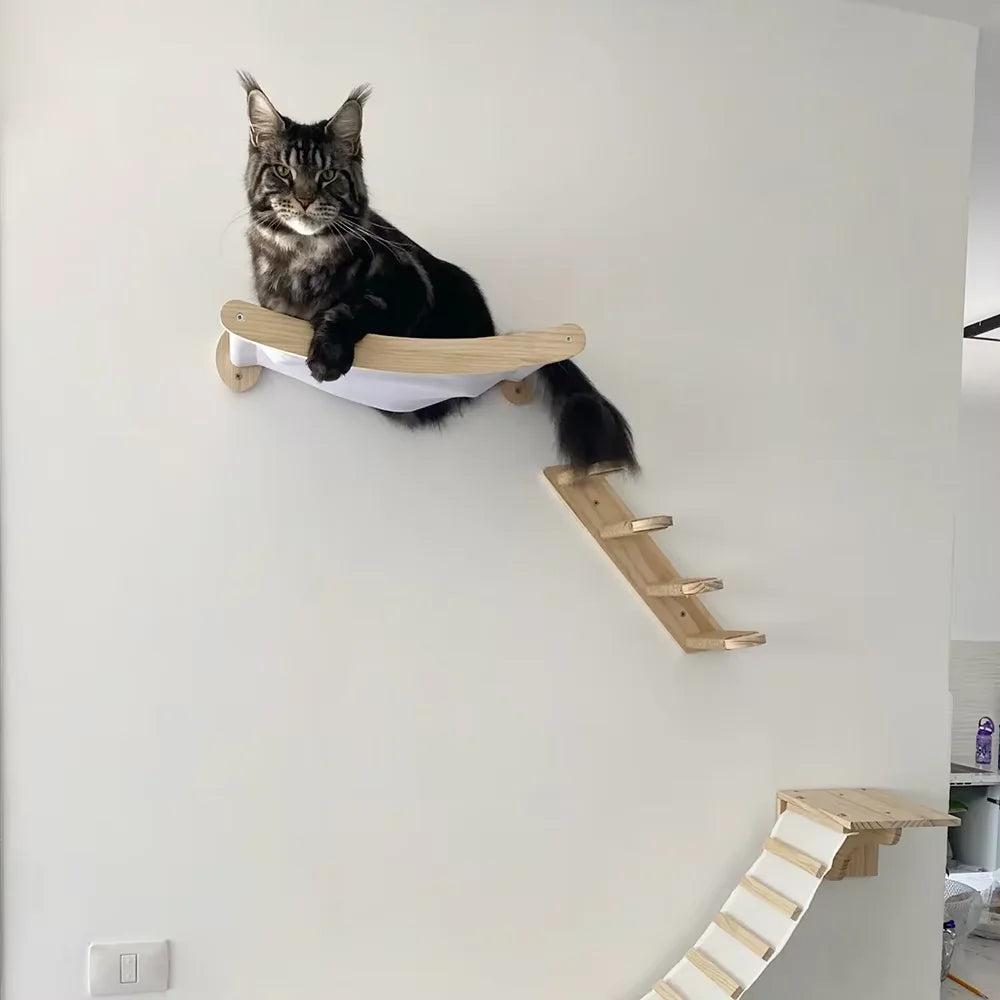 Wall-Mounted Cat Hammock &amp; Climbing Shelf with Sisal Scratcher