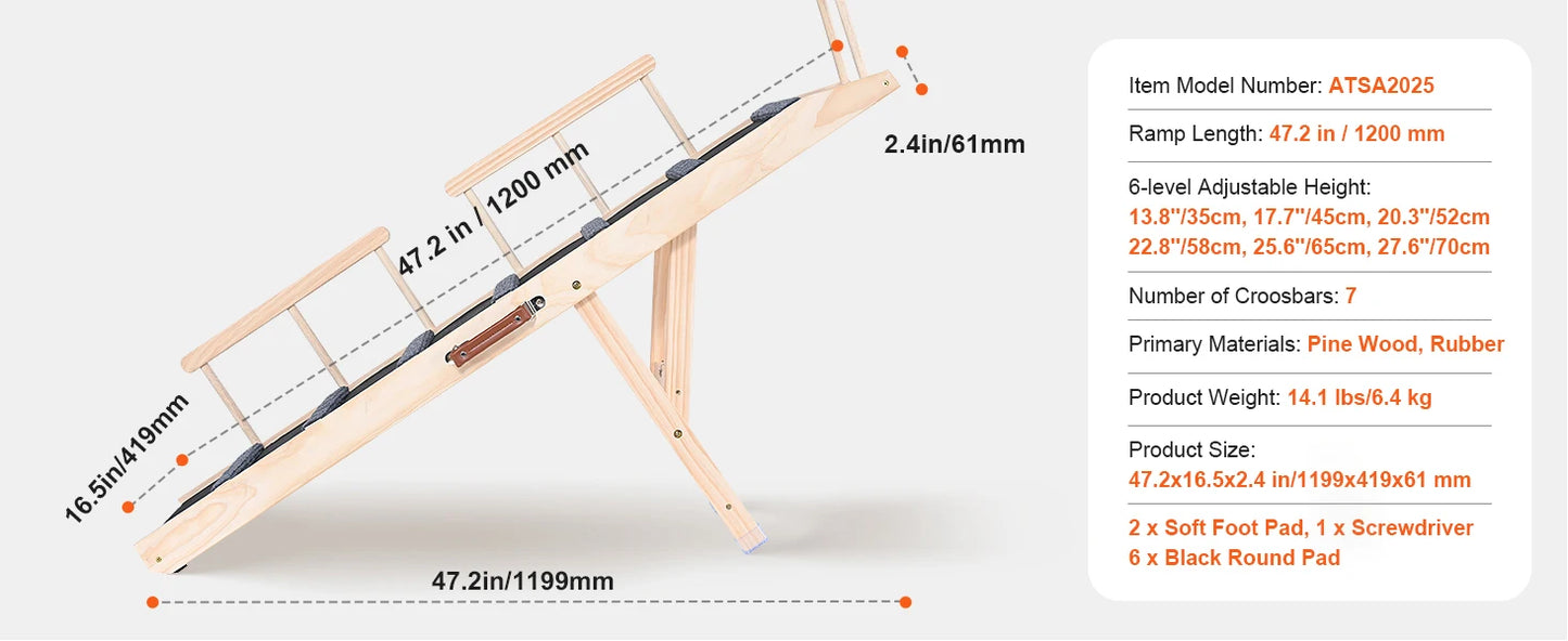 Adjustable Folding Wooden Dog Ramp for Beds, Sofas and Vehicles