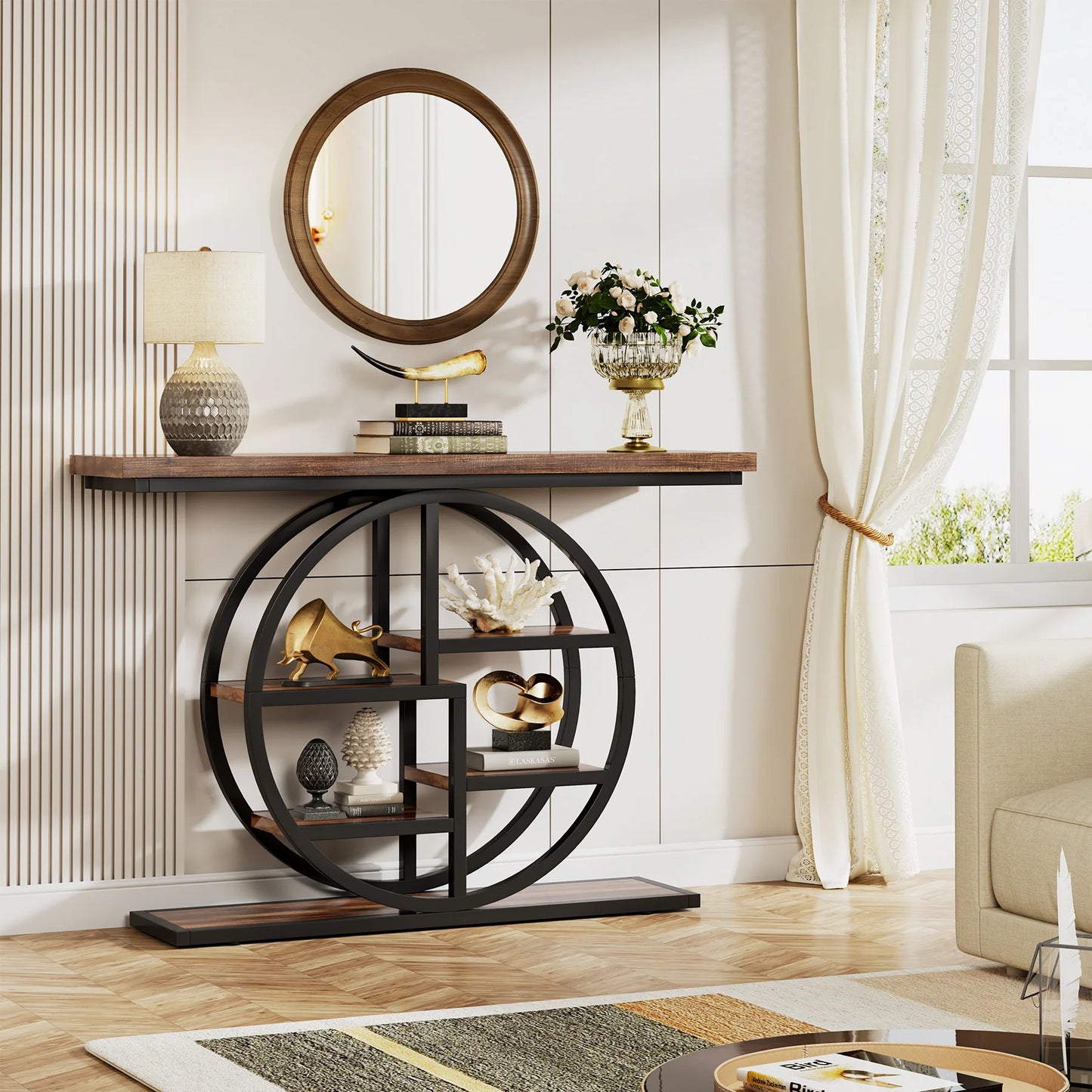 Industrial Console Table For Narrow Entryway Hallway Thick Top