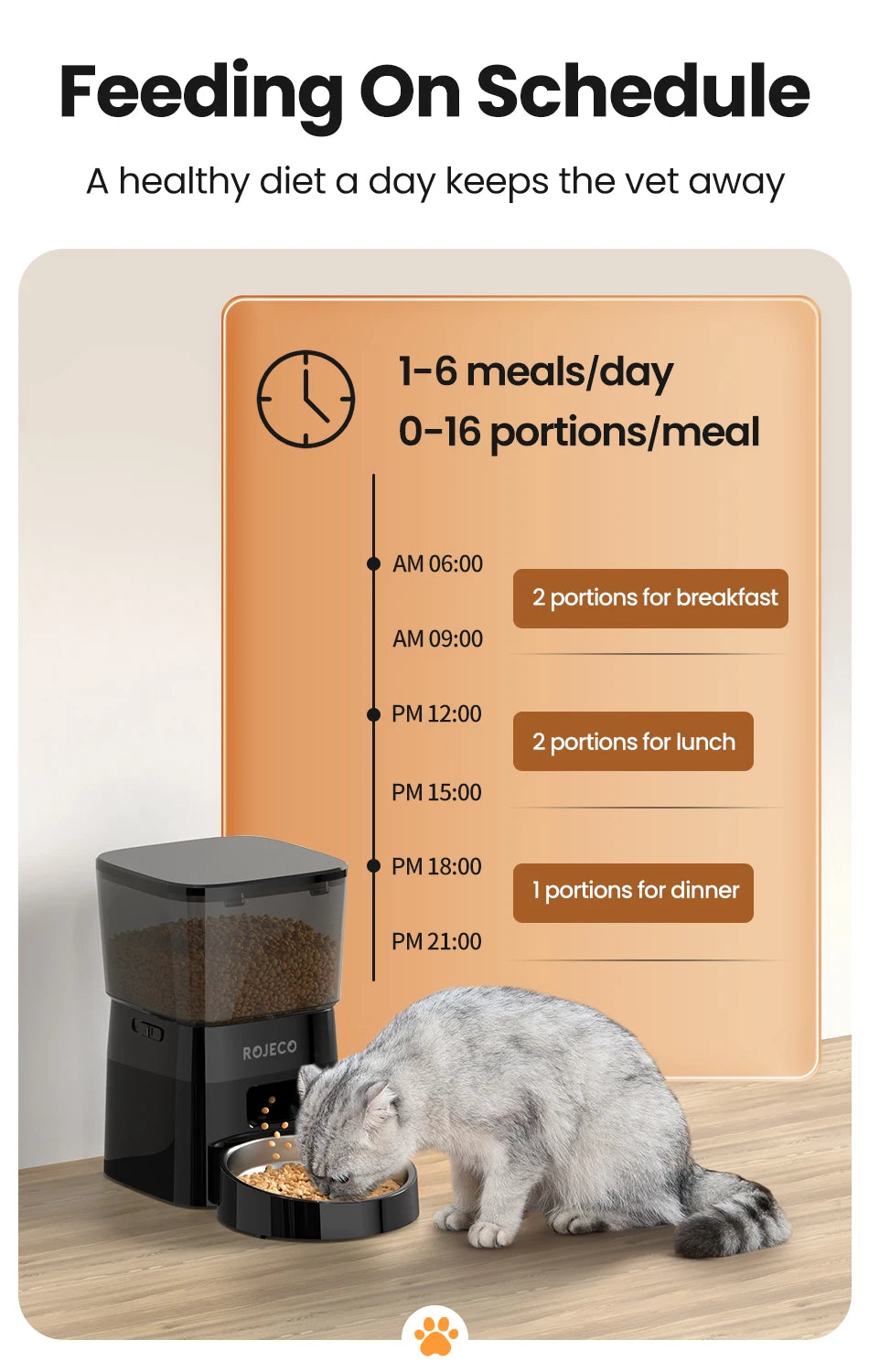 Rojeco Automatic Pet Feeder For Cats With Smart Control