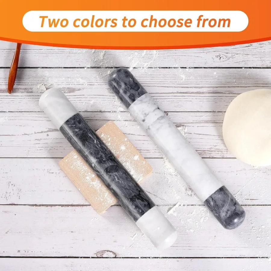 French Marble Rolling Pin With Wooden Stand For Nonstick Baking