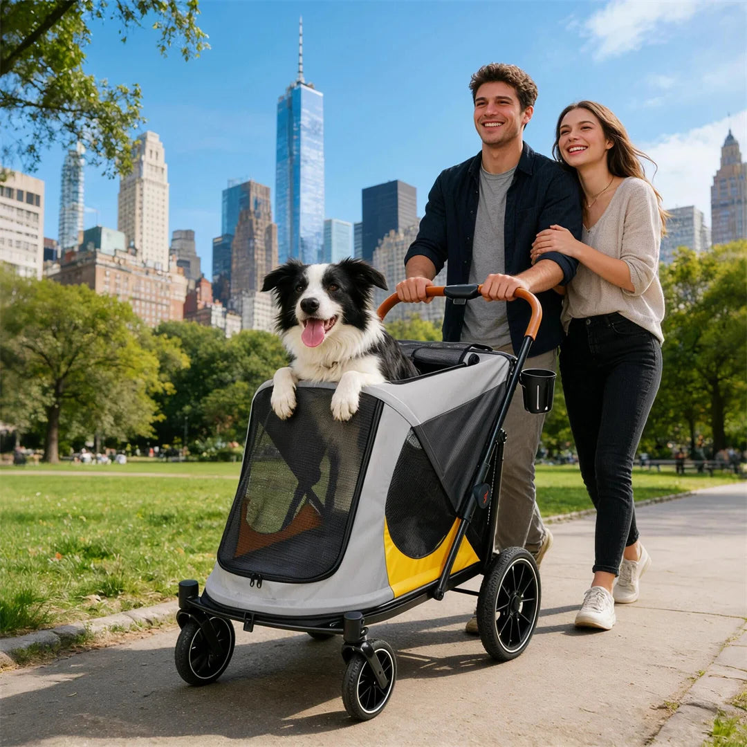 Large Dog Stroller – 90 lb Capacity, One-Click Folding, 4-Wheel Pet Jogger