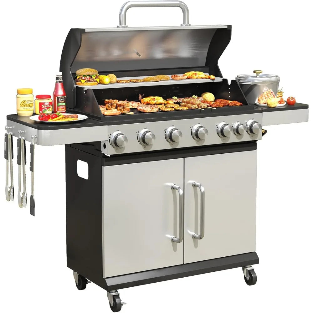6-Burner Propane Gas BBQ Grill with Side Burner and Grates
